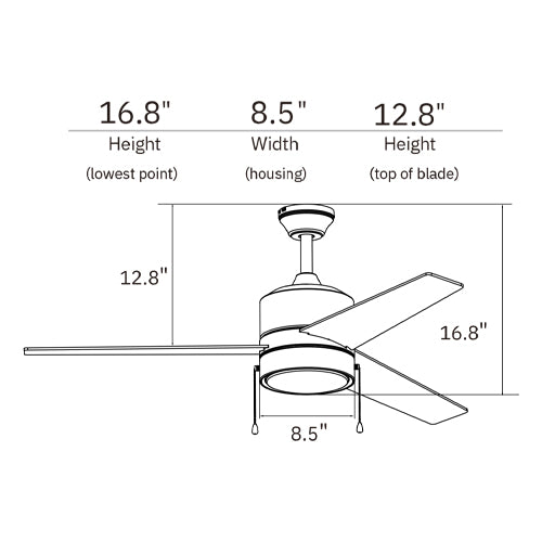 FLINT 52 inch 3-Blade Ceiling Fan with Pull Chain-Black/Black
