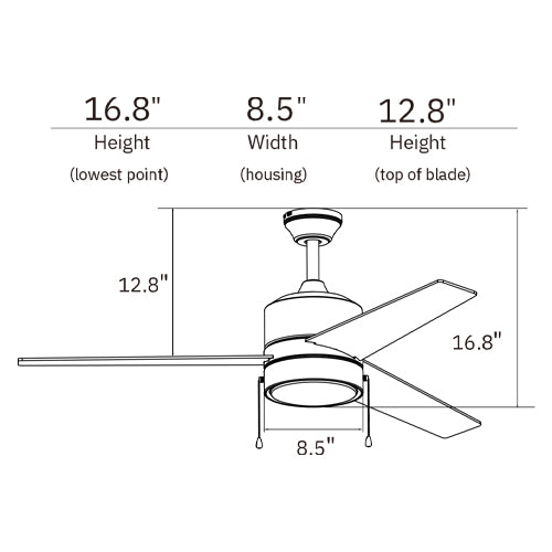 FLINT 52 inch 3-Blade Ceiling Fan with Pull Chain-White/White