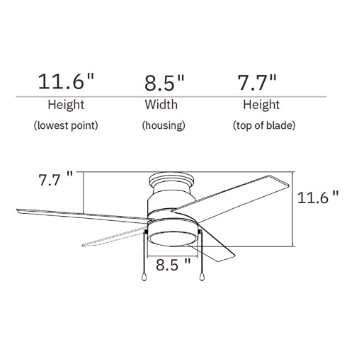 LAMONT 52 inch 4-Blade Flush Mount Ceiling Fan with Pull Chain-White/White