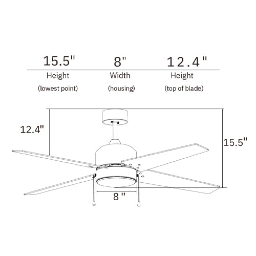 Carro USA EMPIRE 52 inch 4-Blade Ceiling Fan with Pull Chain - Brushed Nickel/Silver