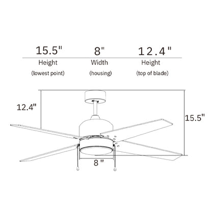 Carro USA EMPIRE 52 inch 4-Blade Ceiling Fan with Pull Chain - Brushed Nickel/Silver