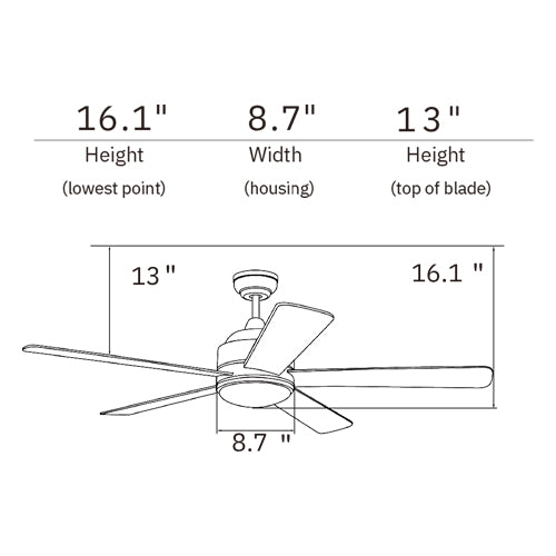 FREEMONT 52 inch 5-Blade Ceiling Fan with Wall Control - Black/Black