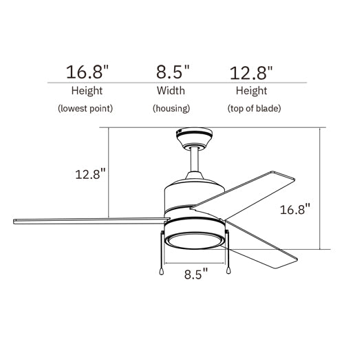 FLINT 52 inch 3-Blade Ceiling Fan with Pull Chain-Brushed Nickel/Silver