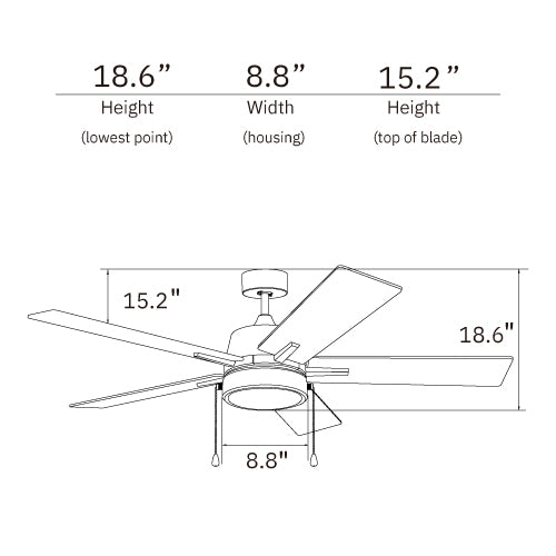 ULTIMA 52 inch 5-Blade Ceiling Fan with Pull Chain - Gray/Light Wood