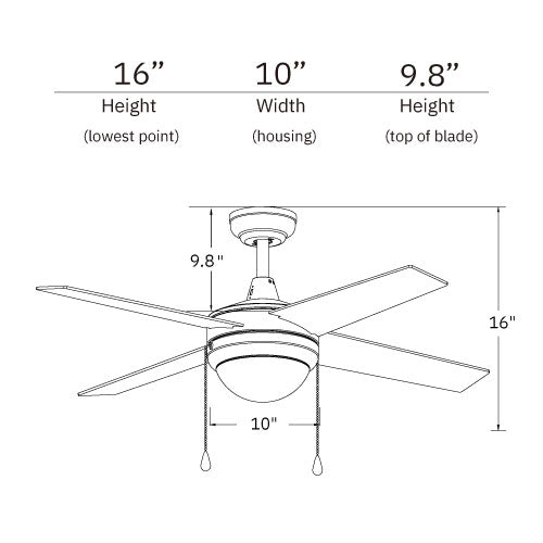 EVERETT 52 inch 4-Blade Ceiling Fan with Pull Chain-White/White