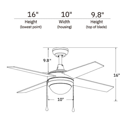 EVERETT 48 inch 4-Blade Ceiling Fan with Pull Chain-Black/Black