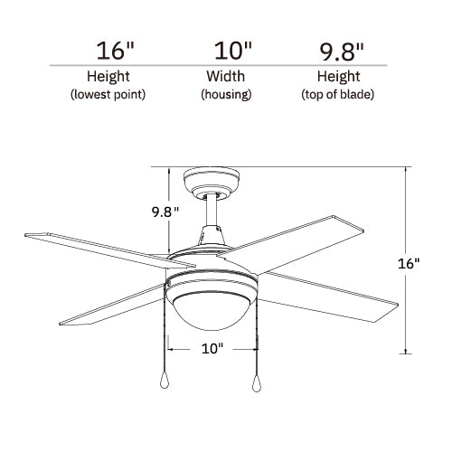 EVERETT 48 inch 4-Blade Ceiling Fan with Pull Chain-Black/Black