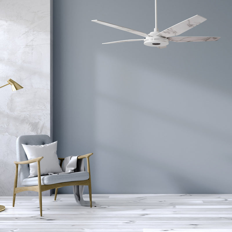 Carro ELIRA 52 inch 5-Blade Smart Ceiling Fan with LED Light Kit & Remote - White/Marble Pattern