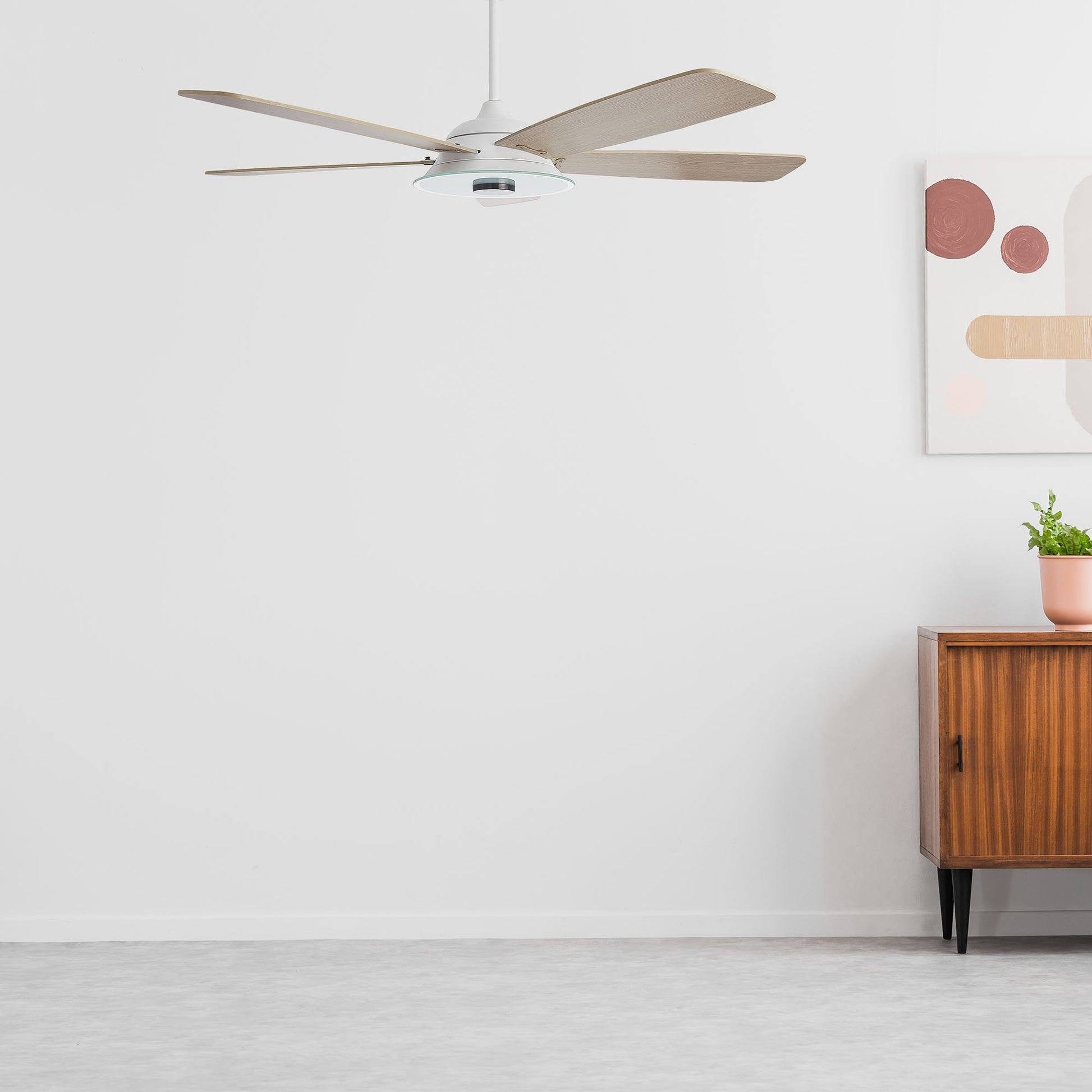Carro USA JOURNEY 52 inch 5-Blade Smart Ceiling Fan with LED Light Kit & Remote - White/Light Wood fan blades