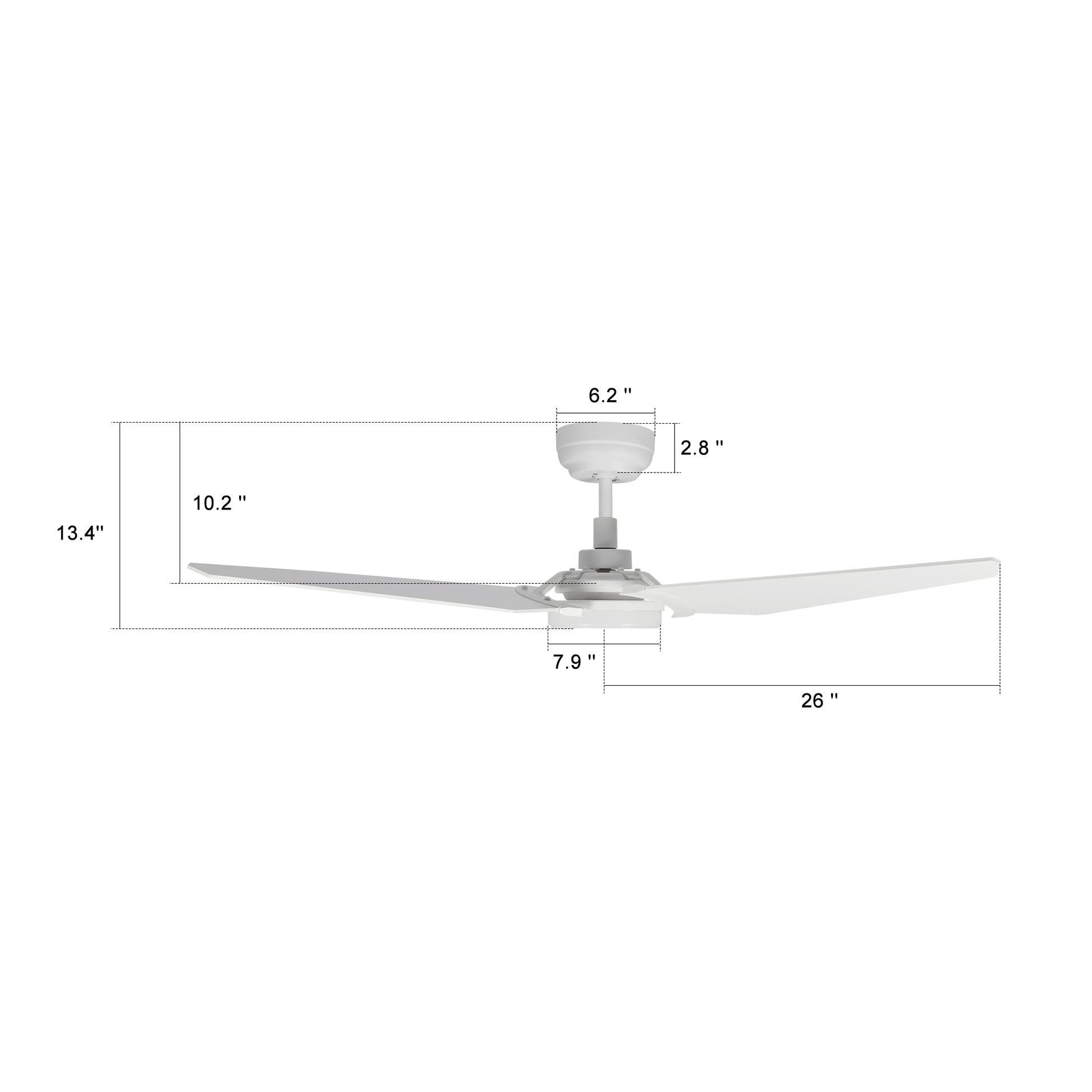 Carro USA KAJ 52 inch 3-Blade White Smart Ceiling Fan with LED Light Kit & Remote - White/White fan blades