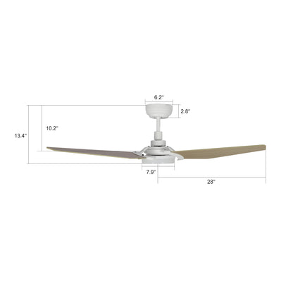 Carro USA KAJ 56 inch 3-Blade Smart Ceiling Fan with LED Light Kit & Remote - White/Light Wood fan blades