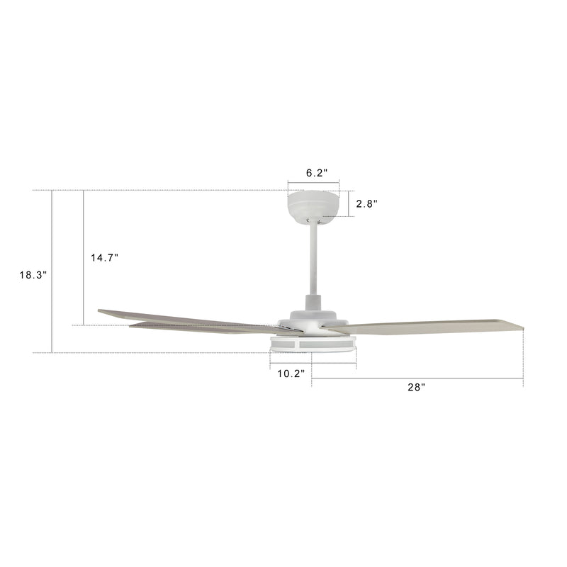 Carro ELIRA 56 inch 5-Blade Smart Ceiling Fan with LED Light Kit & Remote - White/Light Wood Fan Blades