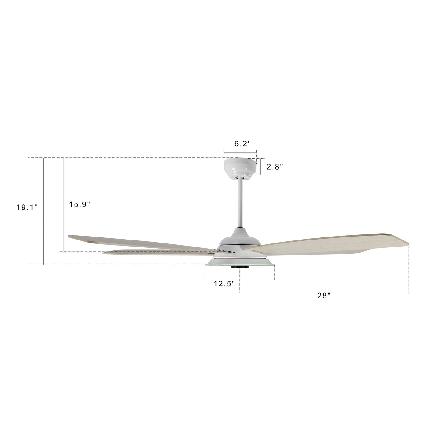 Carro USA JOURNEY 56 inch 5-Blade Smart Ceiling Fan with LED Light Kit & Remote - White/Light Wood fan blades